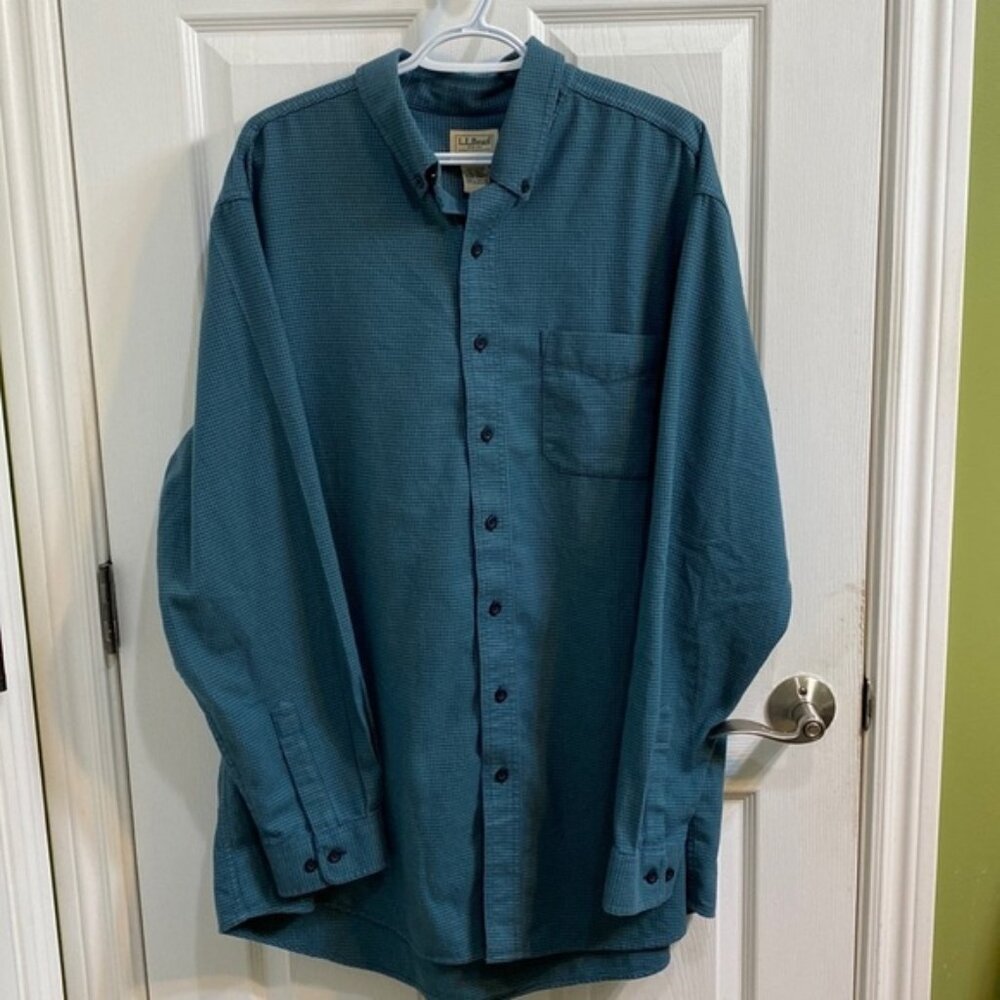 L.L. Bean Traditional Fit Blue Green Flannel Button Down Shirt Mens Size XL Tall